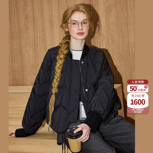 coolhut韩版黑色短款羽绒服女立领菱格纹面包服百搭保暖新款外套