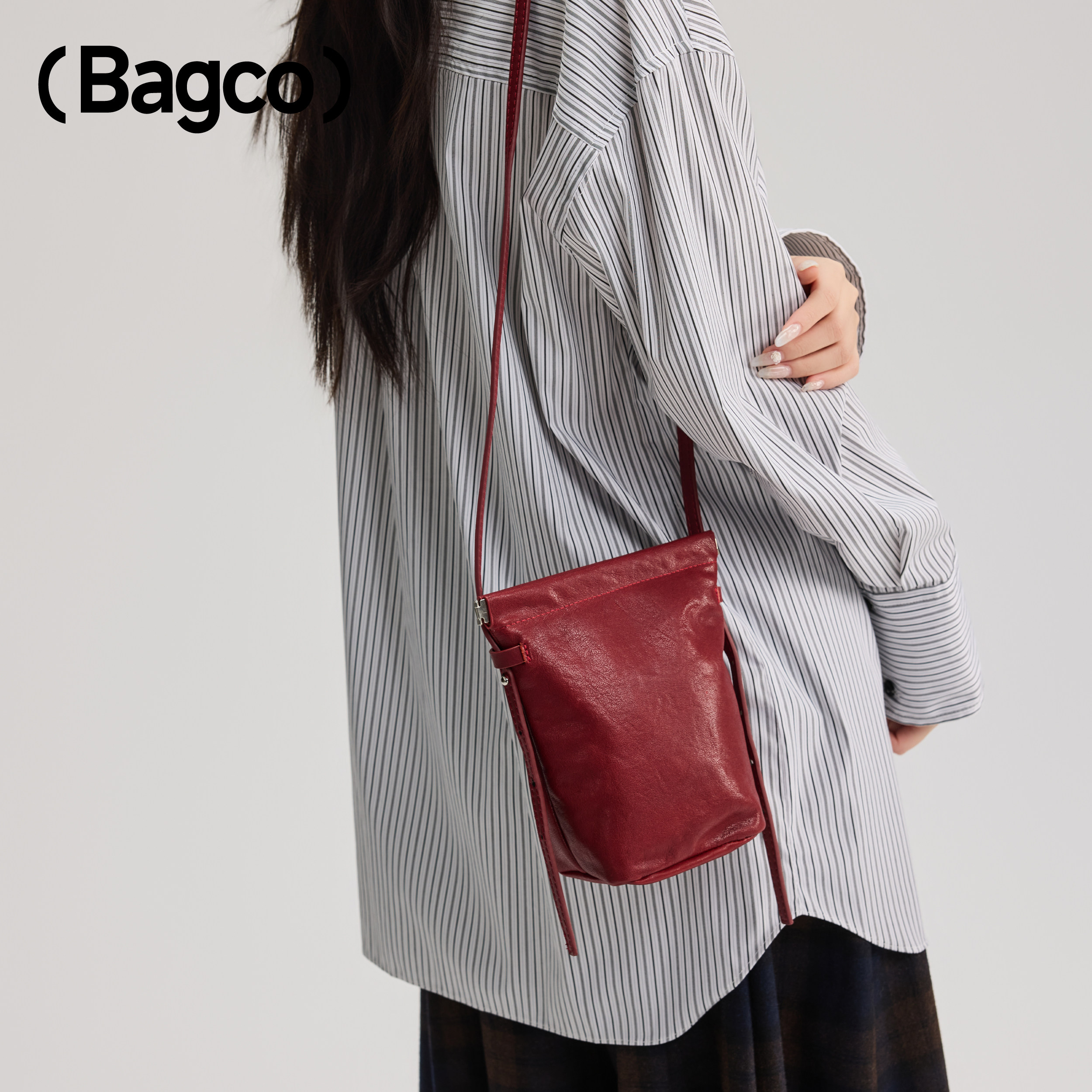 BAGCO"小蛮腰"植鞣牛皮斜挎手机包简约百搭手拿包单肩包,箱包皮具/热销女包/男包,手拿包,淘宝优惠券,粉丝福利购,淘宝优惠卷