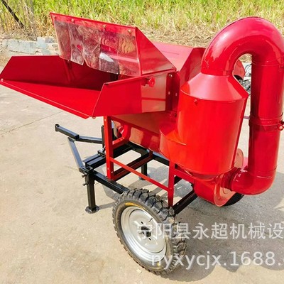 水稻小麦脱粒机柴油机版本移动轮胎汽油机家用全喂入式黄豆脱粒机