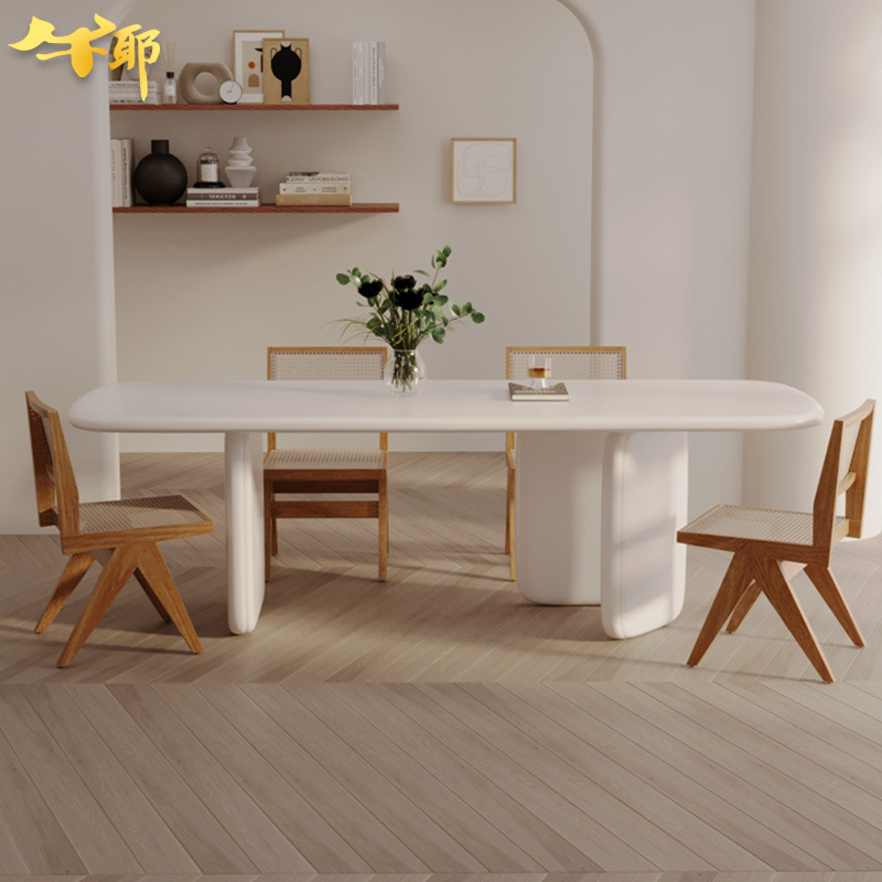 北欧个性实木餐桌椅组合家用客厅长桌子民宿酒店设计感造型餐桌