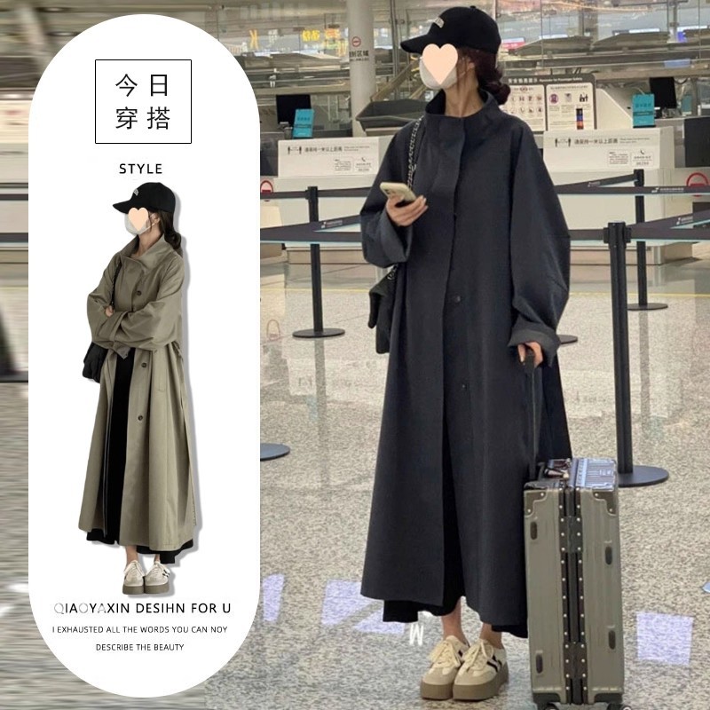 新款2025秋冬欧美宽松百搭减龄中长款风衣女英伦风气质长袖外套