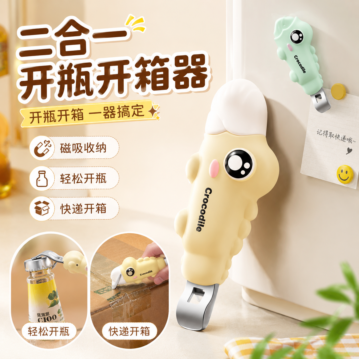 磁吸二合一儿童卡通开瓶开箱器