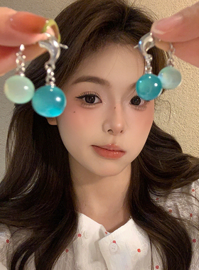 冰透感海盐蓝泡泡耳环女