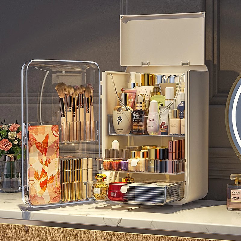 德国品质化妆品收纳盒大容量桌面收纳箱口红护肤梳妆台防尘置物架