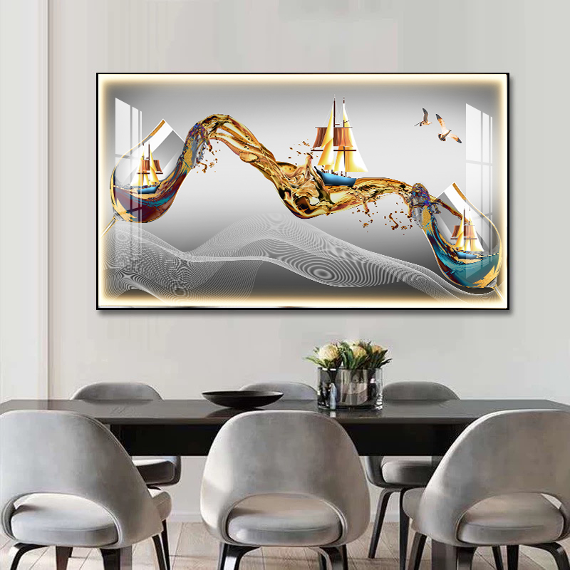 餐厅装饰画2025年现代简约饭桌墙上酒杯挂画LED灯高级感酒店壁画图片