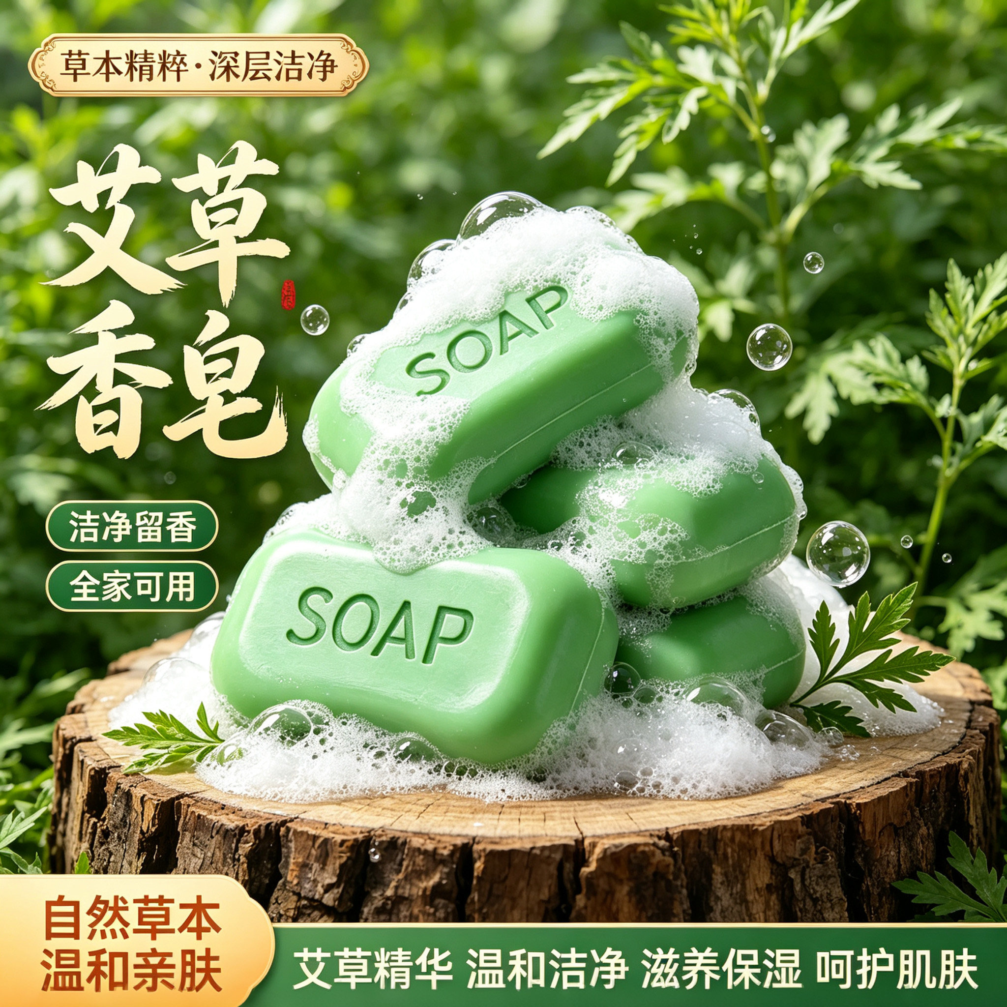 艾草香皂草本植萃除身体油腻污垢