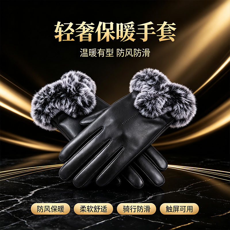 冬季防风保暖防滑触控手套女款
