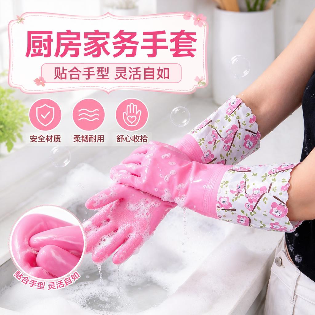 秋冬加绒防水乳胶洗碗手套