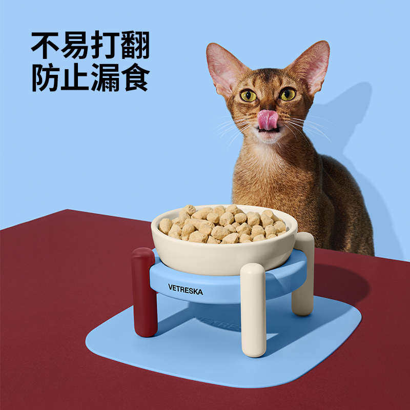 未卡迷雾梅洛宠物陶瓷碗垫猫碗狗碗套装保护颈椎猫食盆猫用犬用