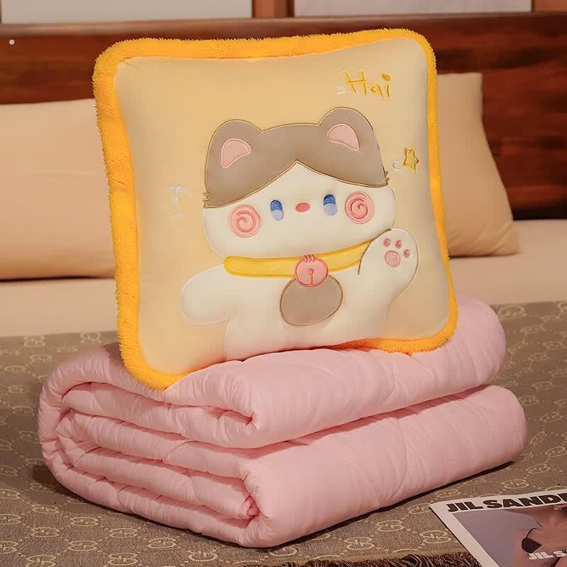 紫彤可爱猫咪抱枕被子两用加厚车载靠枕毯子二合一办公室靠背午睡
