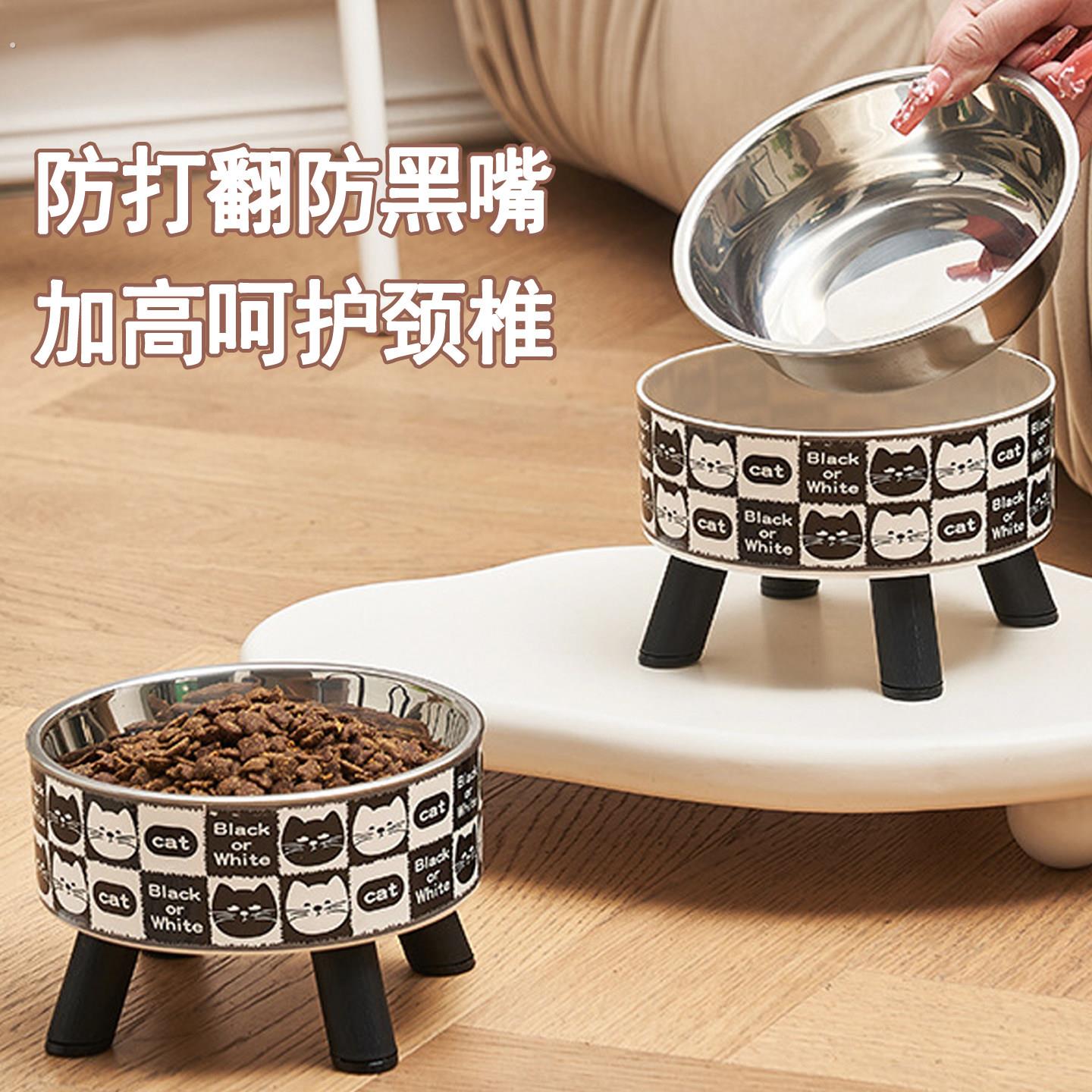 猫碗狗碗宠物不锈钢碗猫咪喂食碗加高护颈高脚碗防滑防打翻喝水碗