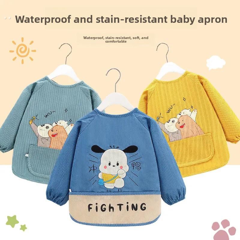 婴儿进食罩衫秋冬加厚防水防护围裙1-3岁5岁女孩水晶丝绒长袖婴儿