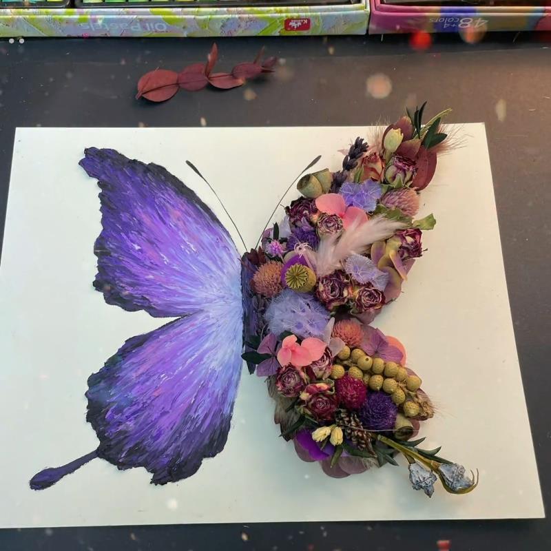 中空干花蝴蝶油画棒相框diy摆台玫瑰保存立体标本手工画框礼物