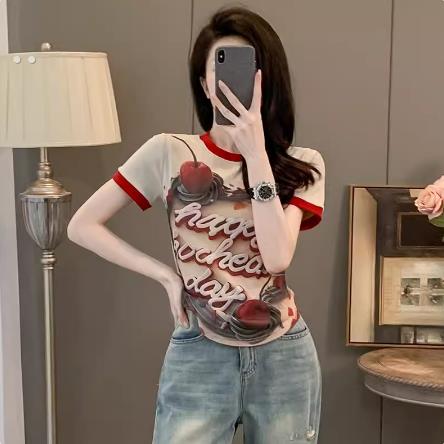 美式潮流涂鸦印花显瘦短袖T恤女春夏季新款ins超好看短款辣妹上衣