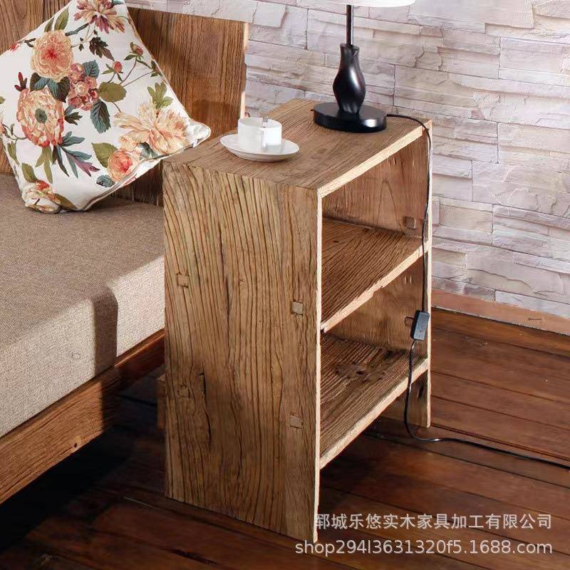 老榆木门板沙发边几实木复古家用层架多宝阁展示架床头置物柜