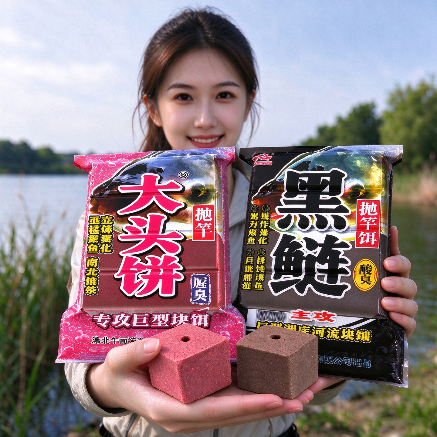 午时鱼鲢鳙饵料方块抛竿专用