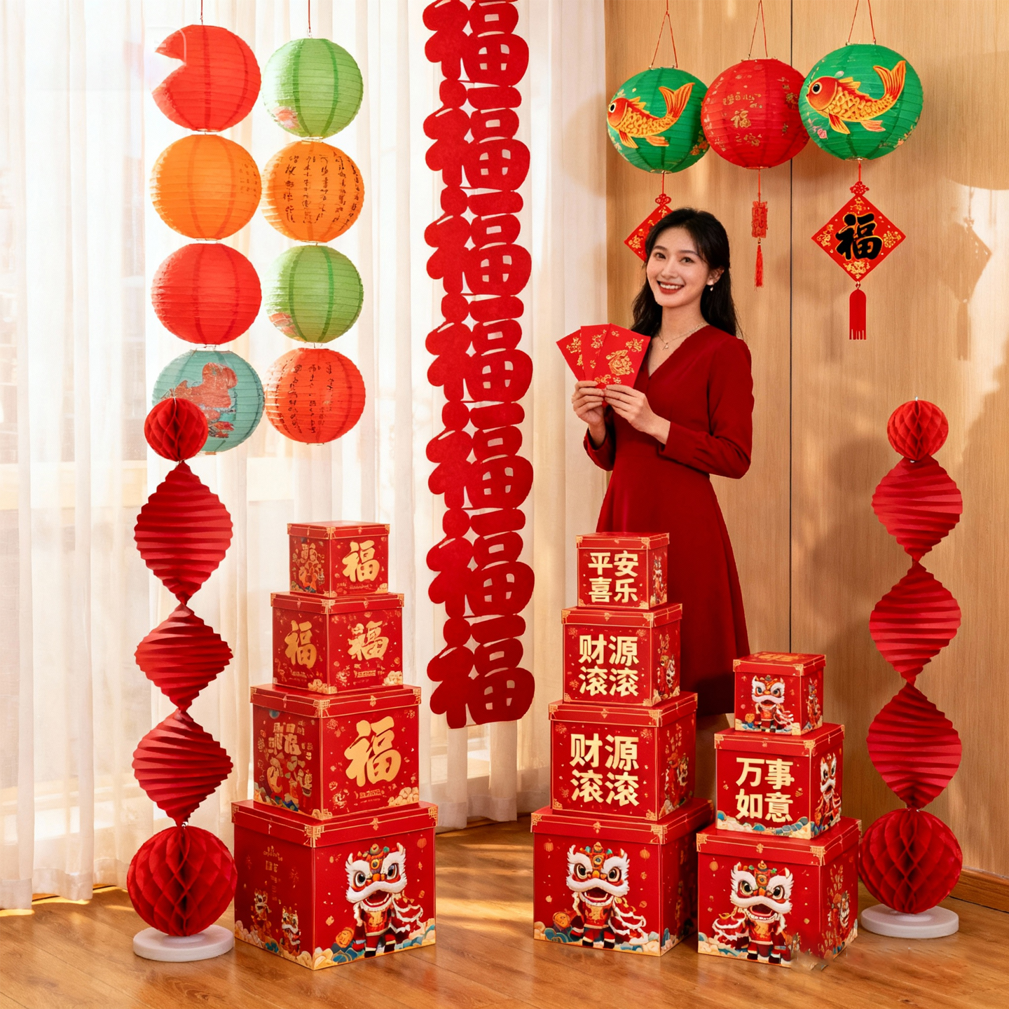 新中式新年装饰连福挂饰套装