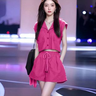 女显瘦显高上衣小个子短裤 2025夏季 套装 新款 两件套 盐系小香风时尚