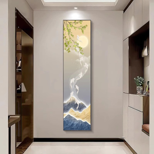 饰画入户进v门客厅走廊过道挂画轻奢大气竖版 九鱼聚财图玄关装 壁