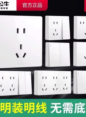 公牛明装插座墙上固定明线盒旗舰10a五孔16A多孔超薄家用开关面板