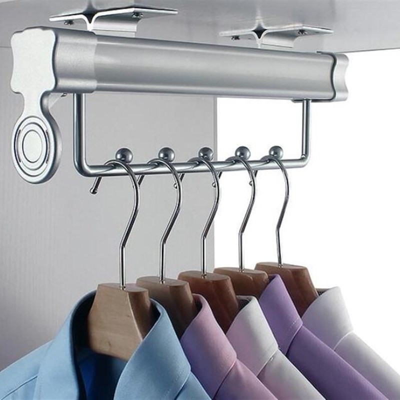 抽拉式抽拉竖推拉侧面挂衣器吊装衣柜挂杆杆衣挂托顶装杆衣杆家用