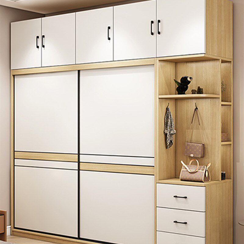 实木衣柜现代简约推拉门卧室实木多层板原木色移门大储物柜