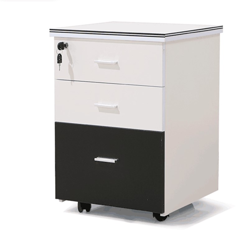 木质办公室落地文件柜带锁三抽屉资料柜储物移动桌下矮柜小柜子
