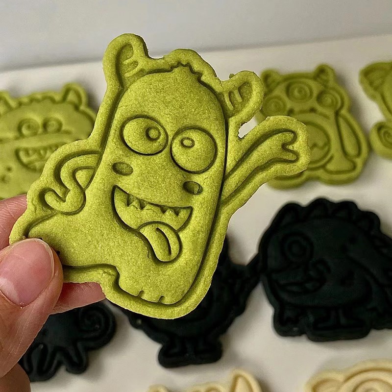 新款万圣节曲奇饼干模具可爱小怪兽3d立体diy烘焙工具翻糖磨具