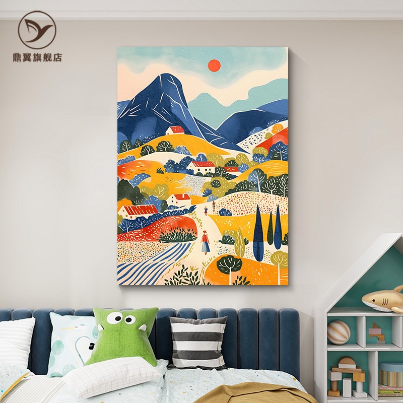 马蒂斯手绘油画儿童房挂画男孩女孩卡通抽象画客厅装饰画小众壁画图片