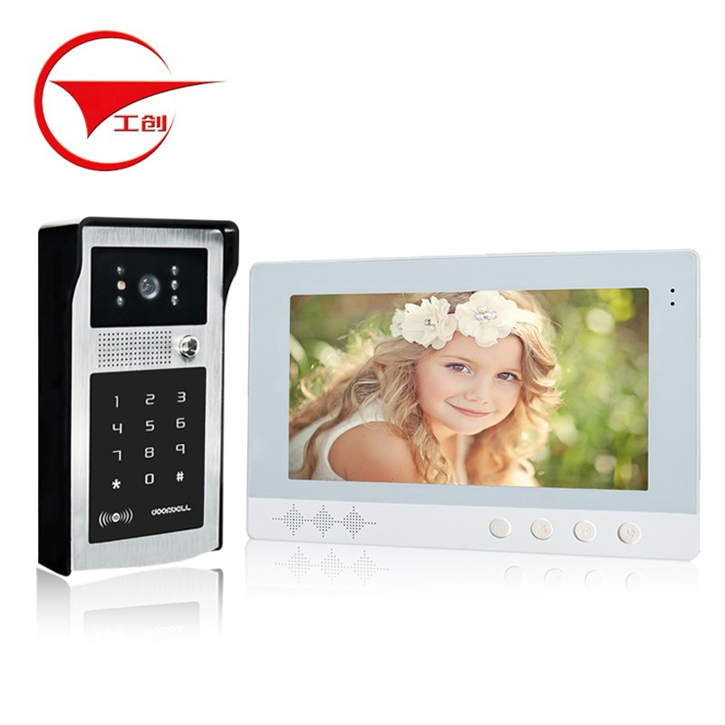 工创 ID卡密码可视楼宇对讲门铃 家用有线10寸彩屏别墅可视门铃