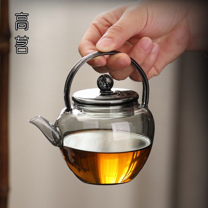 功夫茶具玻璃壶单壶250ml一人喝小茶壶提梁带过滤可加热煮茶