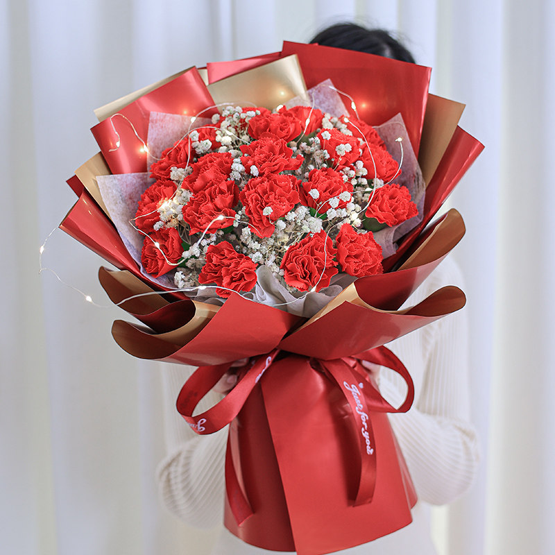母亲节生日康乃馨仿真香皂永生花满天星干花束送妈妈老师长辈