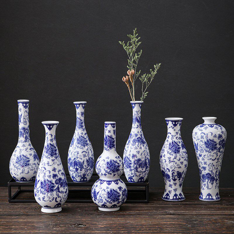 花瓶青花瓷插花白瓷复古风工艺品干花茶道花器