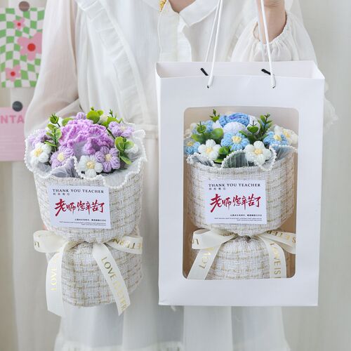仿真花针织康乃馨玫瑰中考生送师花束毕业生感谢师恩