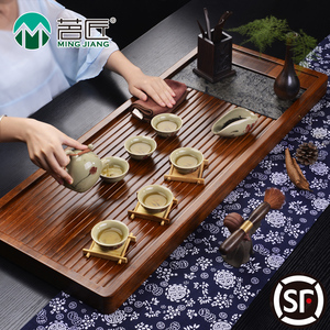 茗匠茶具乌金石重竹茶盘茶海竹日式排水式茶台特大号整块茶托盘