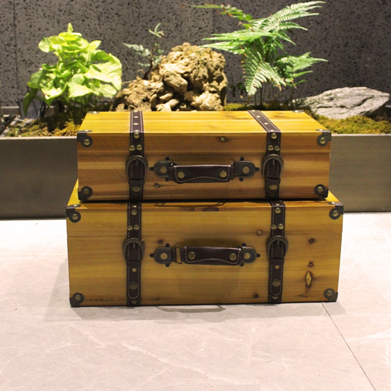 复古箱原木手提箱民国做旧摆设旅行箱收纳橱窗摄影道具箱定