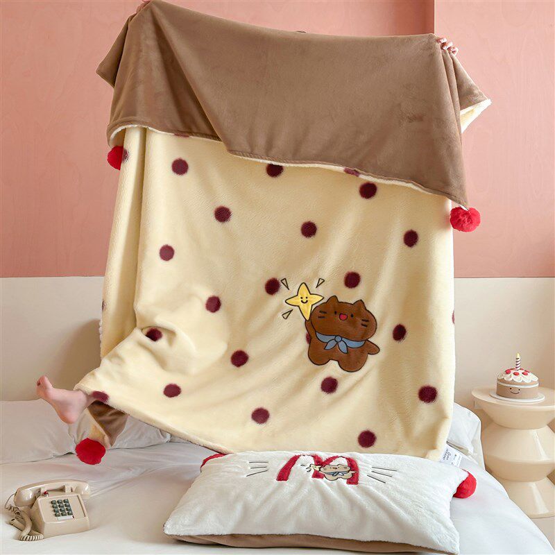 秋冬保暖兔兔绒毛毯加厚沙发盖毯毛球设计款卧室休闲毯子