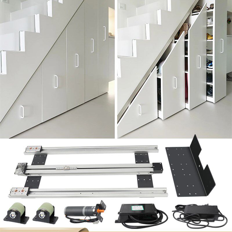 智能电动楼梯柜平移伸缩轨道隐藏储物柜鞋柜书柜滑轨五金配件