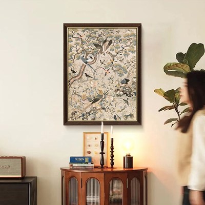 《花鸟祥和图》法式中古风餐厅装饰画新中式客厅挂画复古艺术国画