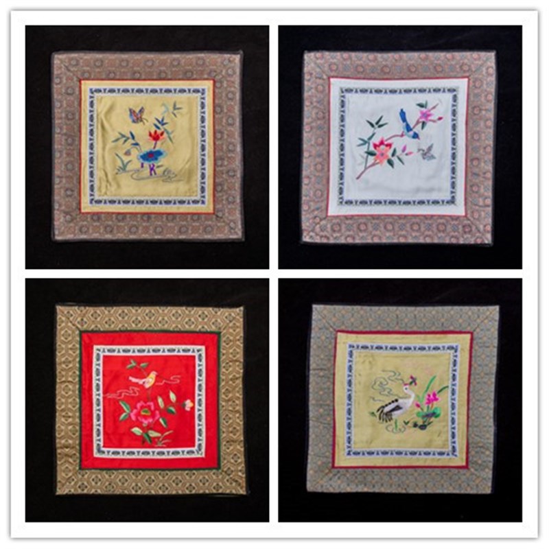 纯手工老绣老北京京绣宫廷绣手工刺绣领口配花绣花老绣片花鸟方垫