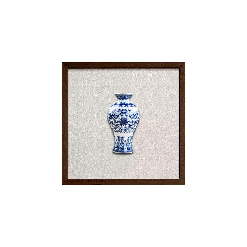 新中式实物画酒店书房餐厅立体青花瓷陶瓷复古花挂画瓷板画画