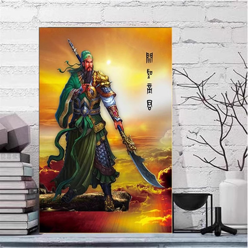 钻石画十字绣满钻武圣关羽竖版玄关人物画点贴钻石绣