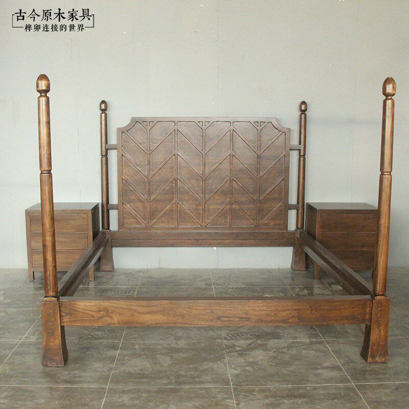 古今原木家具东南亚复古风格泰式双人床四柱加高床