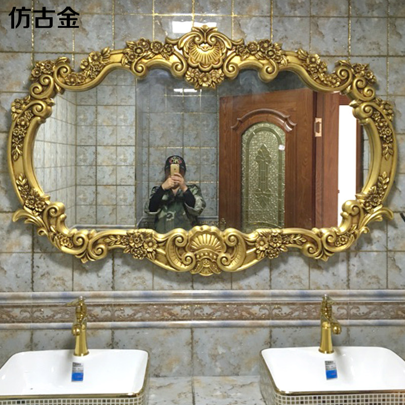 欧式豪华双盆浴室镜壁挂卫生间镜玄关镜壁挂镜洗手间复古