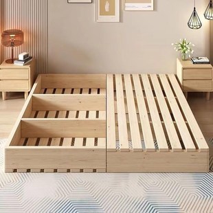 日式床落地式出租房折叠床架现代双人排骨架卧室木板床