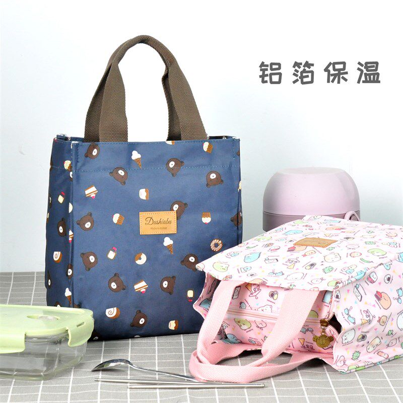 格子加厚铝箔饭保温袋手提收纳袋便当手拎水牛津布饭盒袋
