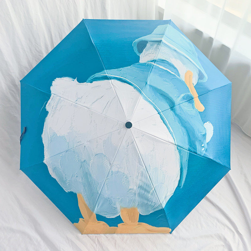 可爱鸭全自动雨伞女晴雨两用黑胶太阳伞遮阳女夏晒伞