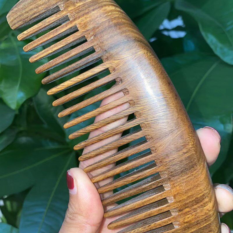绿檀宽齿卷发梳脱发烫发粗齿梳正宗檀木梳静电络按摩梳头部