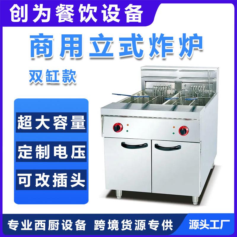 商用立式电炸炉餐饮厨房设备电炸锅双缸双筛大容量薯条炸鸡油炸锅