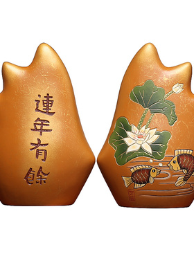 新中式婚庆新房博古架工艺品玄关酒柜家居复古对鱼摆件一对装饰品